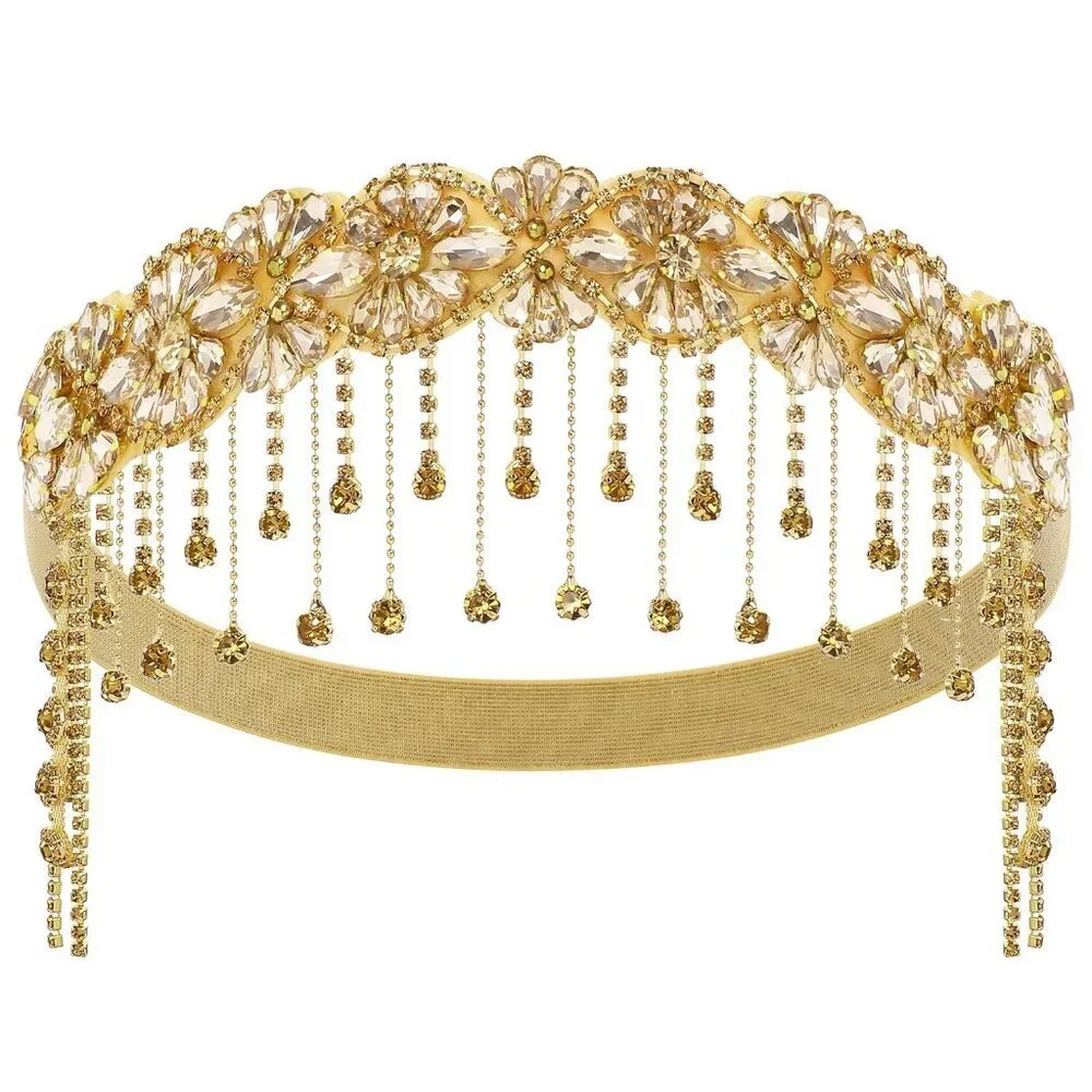 1920s Flapper Headpiece Rhinestone Bead Chain Vintage Hair Accessory